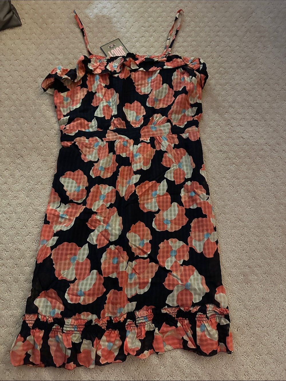 NWT Juicy Couture Floral Black and Coral Summer Dress Size 10